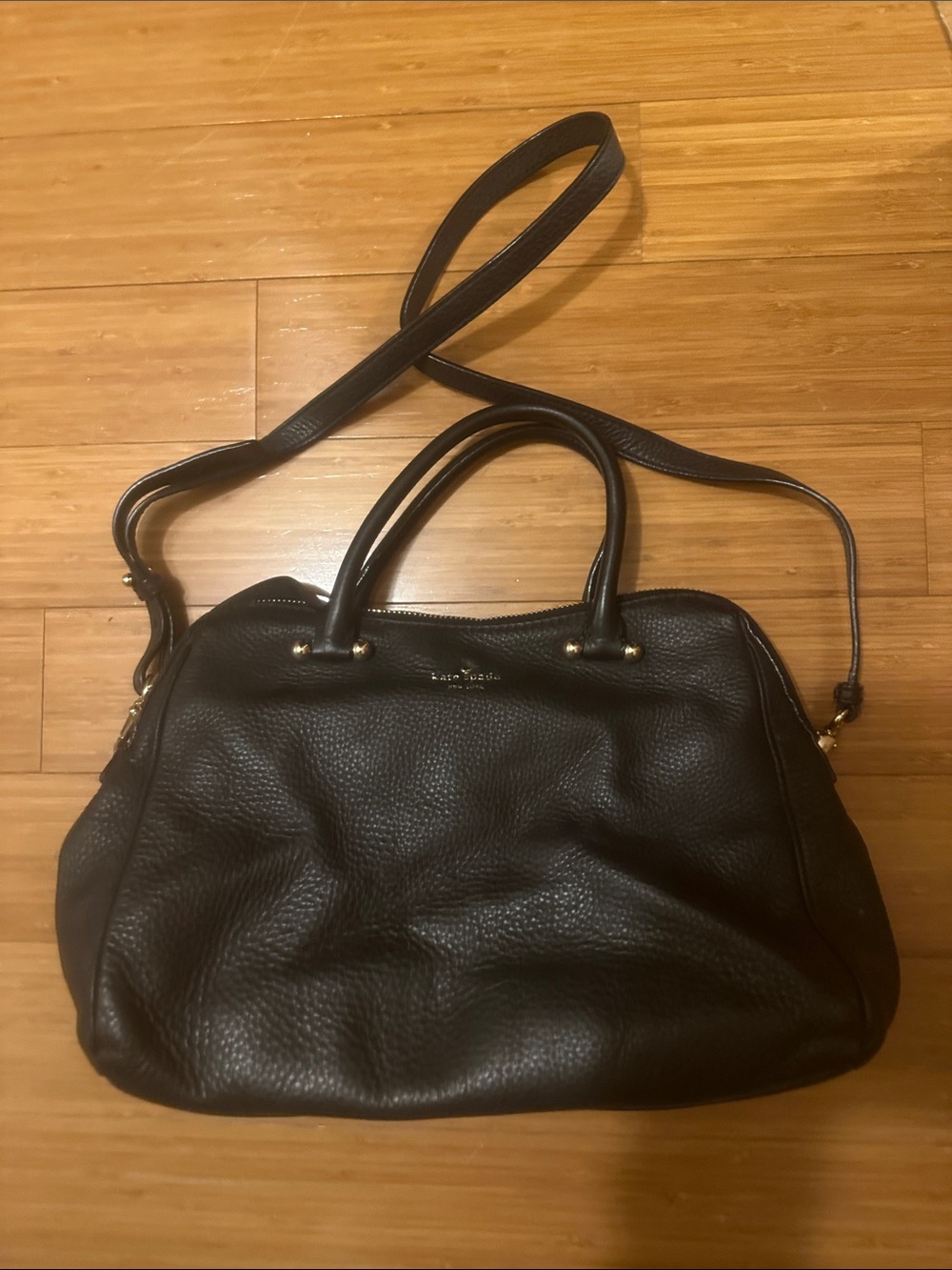 kate spade Black Pebbled Leather Satchel with Gold Hardware